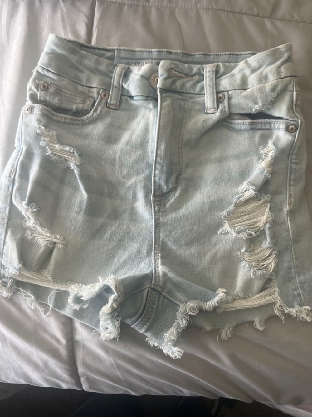 American Eagle Outfitters Light Blue Distressed Denim Shorts